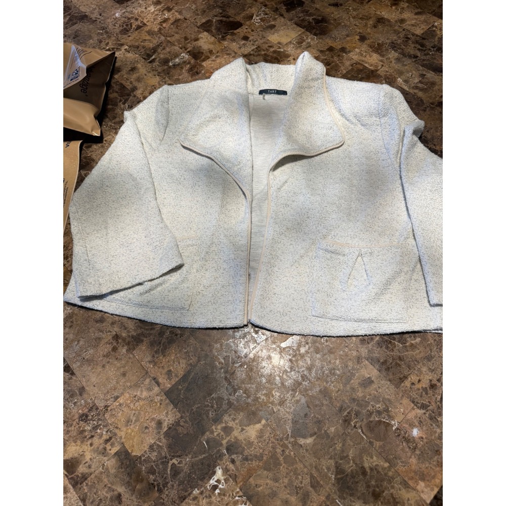Tart Collections Womens Large Cream Blue Marled Knit Open Front Blazer Jacket